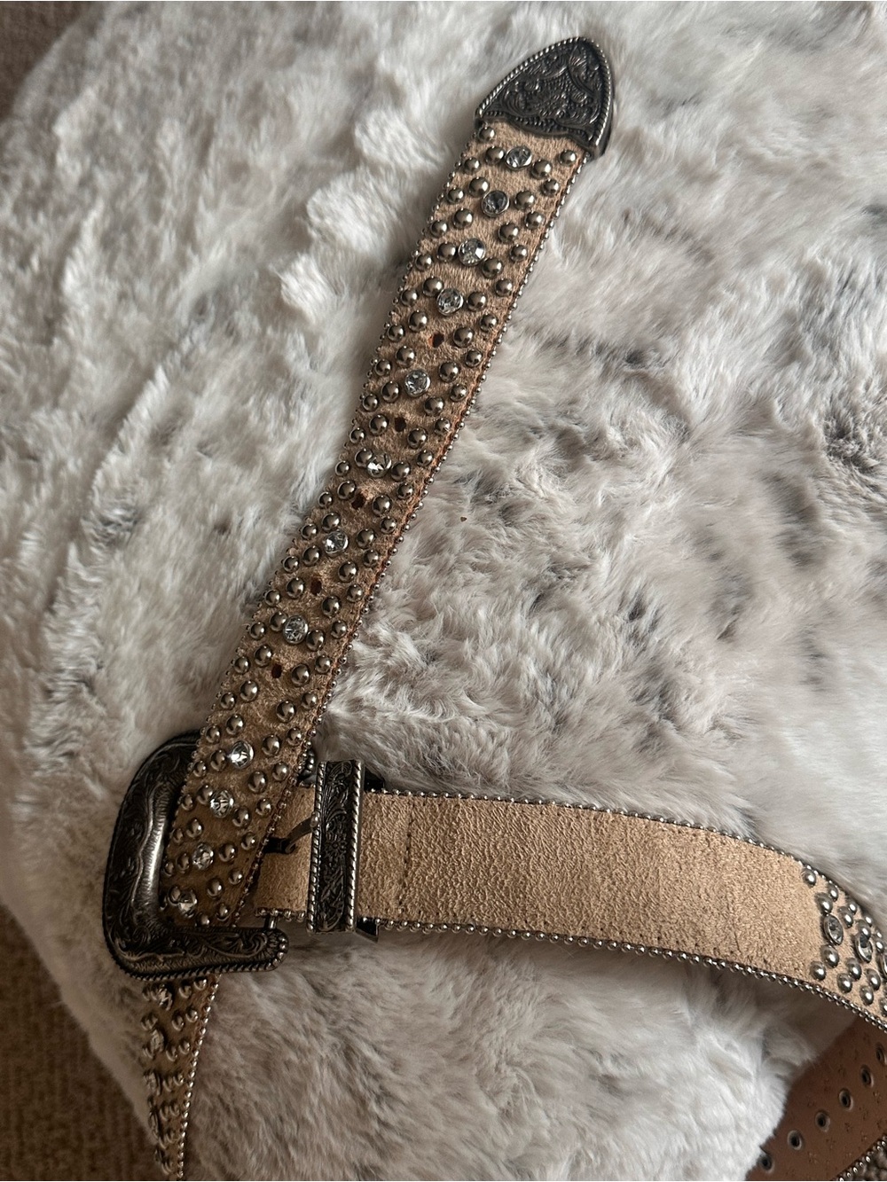 GUESS Tan Studded Western-Style Belt with Silver Buckle - Picture 5 of 5